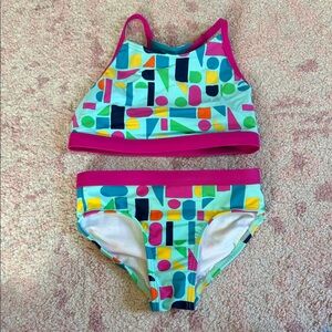 LL Bean Toddler Two-Piece Geometric Print Swimsuit Size 4
